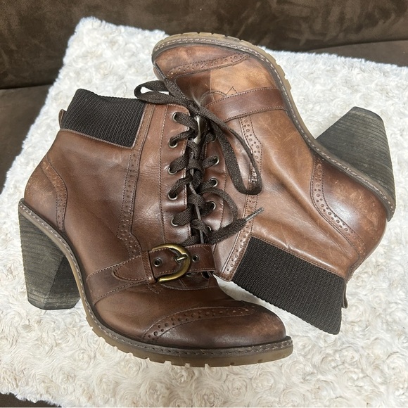 Schuler & Sons Shoes - Schuler & Sons Womens Anthropologie Boots Size 40 Brown Tip Up Leather Sock Top